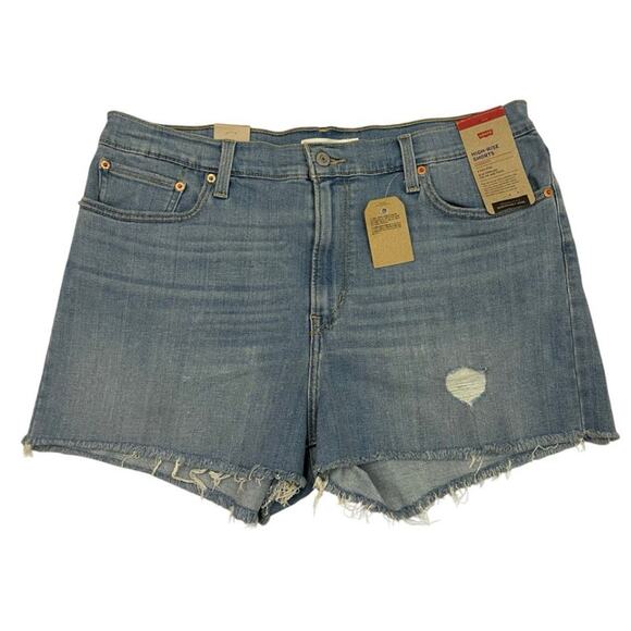 Levis High Rise Shorts Womens Size 34 Blue Raw Hem Hypersoft Casual NEW - Picture 1 of 14